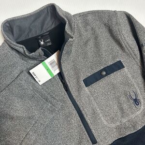 NWT Spyder Active Jacket 1/2 Zip Jacket Mens Large Gray Blue Woven Fleece‎ SKi